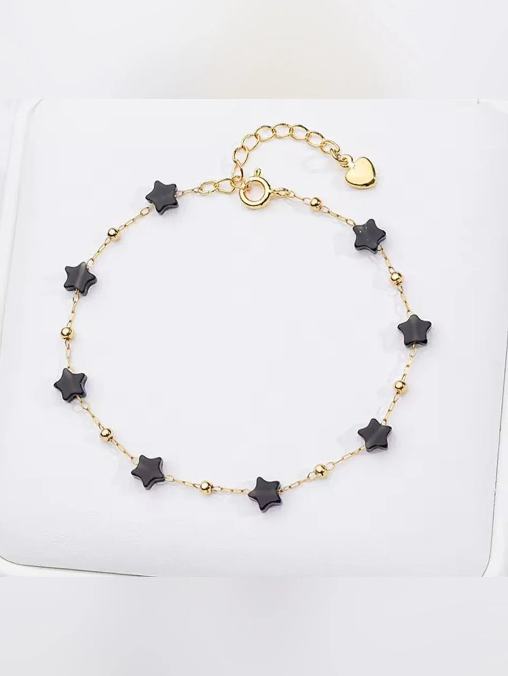 🖤⭐️NEW🖤⭐️ PRETTY!! SS OBSIDIAN Micro PaperClip Nat. Stone Star Bracelet